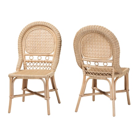 Baxton Studio Jelita Modern Bohemian Natural Brown Rattan 2-Piece Dining Chair Set 231-2PC-13233-ZORO